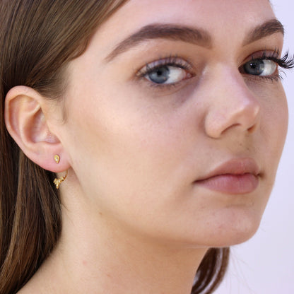 Vergoldet Sterlingsilber Blätter CZ Mantel Ohrstecker