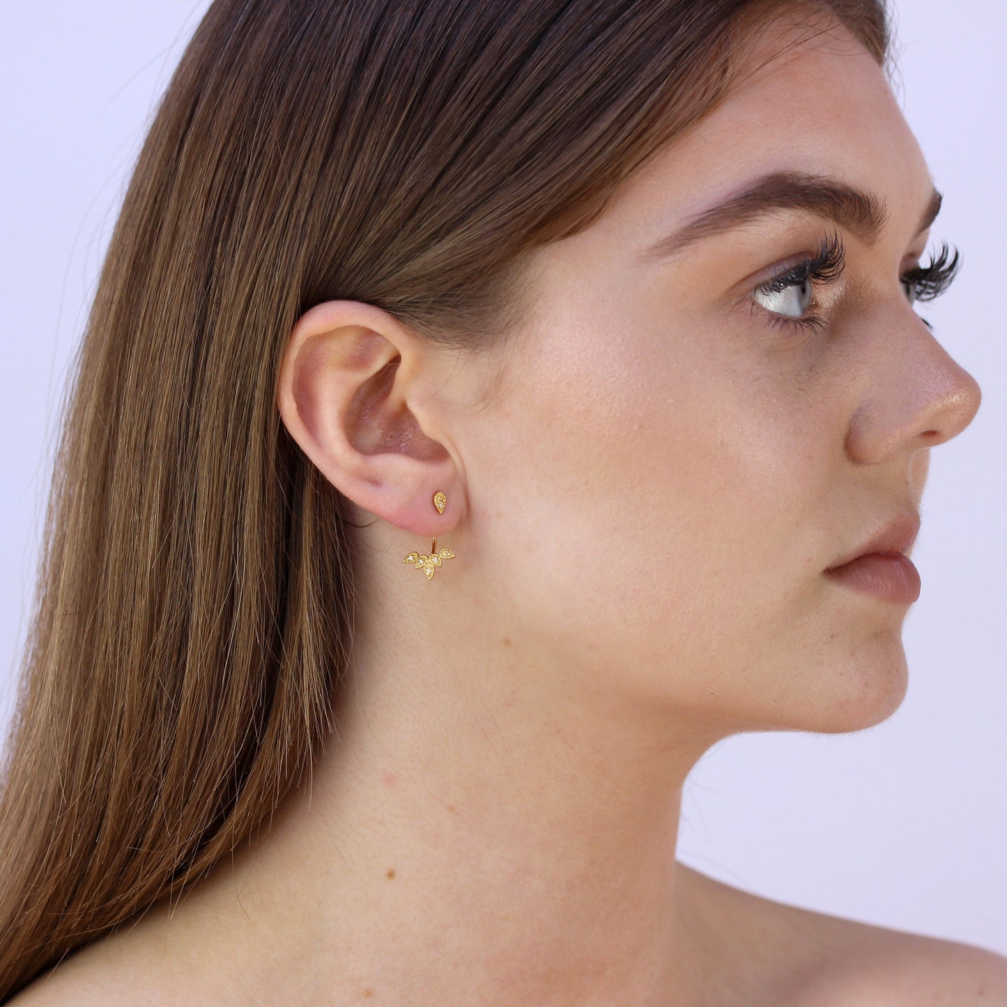 Vergoldet Sterlingsilber Blätter CZ Mantel Ohrstecker