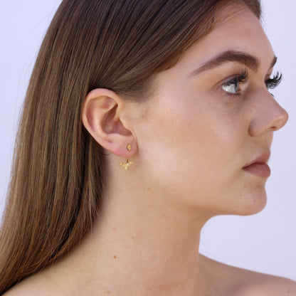 Vergoldet Sterlingsilber Blätter CZ Mantel Ohrstecker