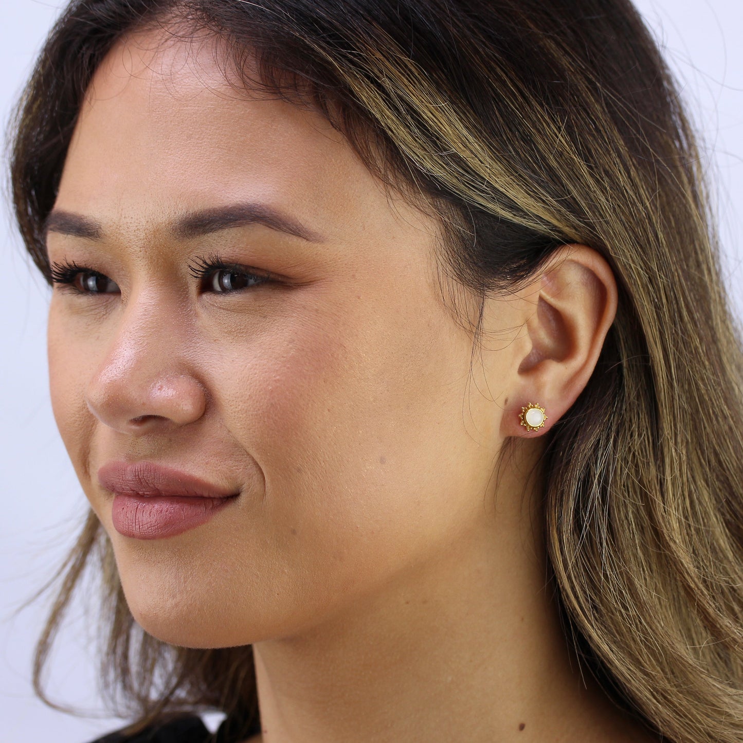 Vergoldet Sterlingsilber & 5mm Mondstein Sonne Ohrstecker