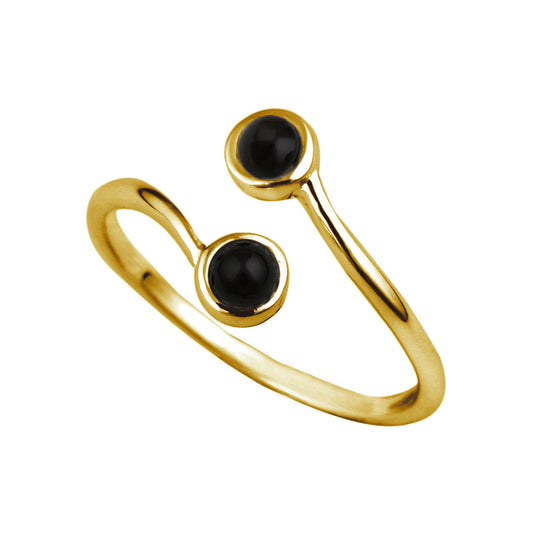 Vergoldet Sterlingsilber & Onyx Imitat Verstellbar Ring