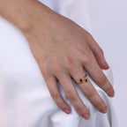 Vergoldet Sterlingsilber & Onyx Imitat Verstellbar Ring