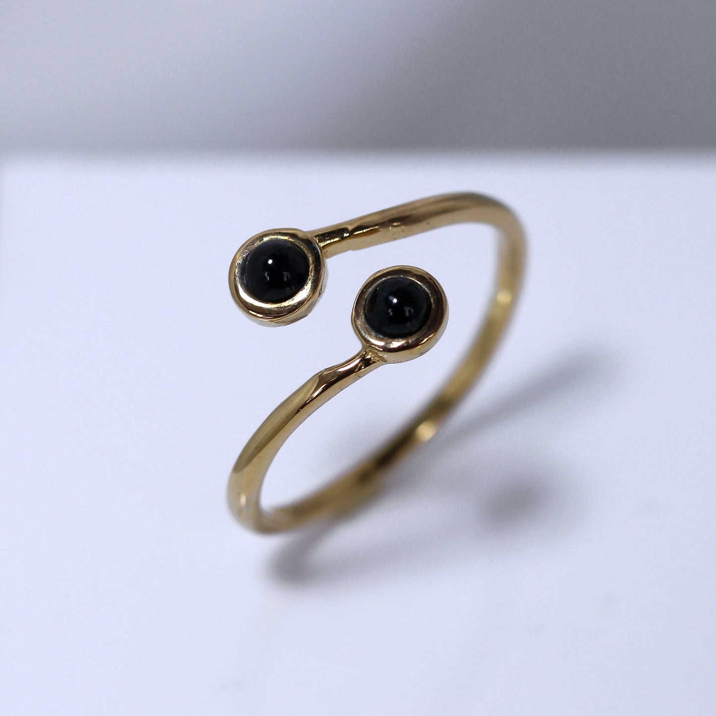 Vergoldet Sterlingsilber & Onyx Imitat Verstellbar Ring