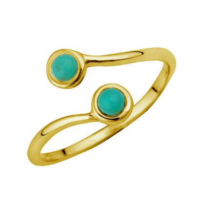 Vergoldet Sterlingsilber & Türkis Imitat Verstellbar Ring
