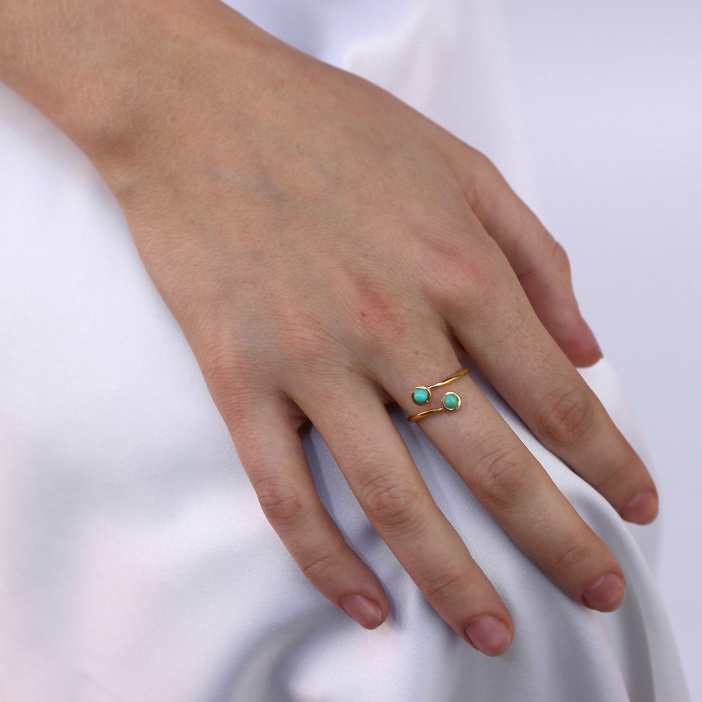 Vergoldet Sterlingsilber & Türkis Imitat Verstellbar Ring