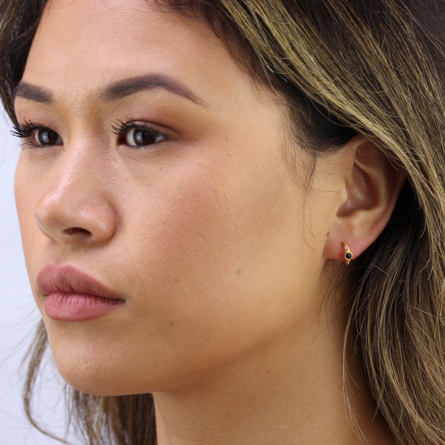 Vergoldet Sterlingsilber Onyx Imitat Kunstperlen Creolen Ohrstecker