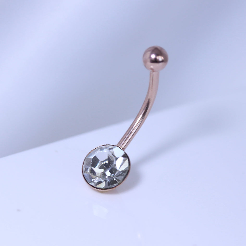 Rosévergoldet Sterlingsilber & 8 mm Rund CZ Bauchnabelstange