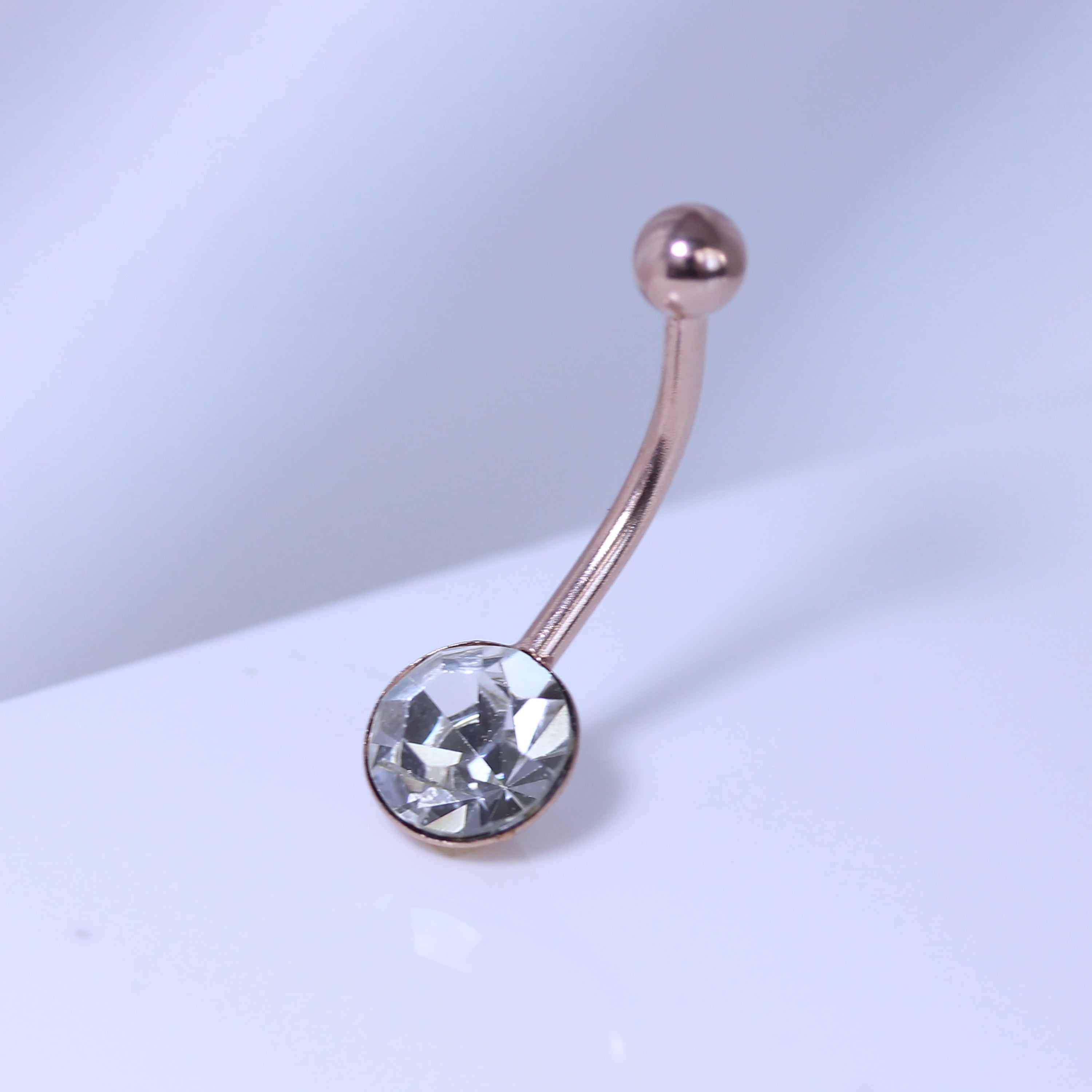 Rosévergoldet Sterlingsilber & 8 mm Rund CZ Bauchnabelstange