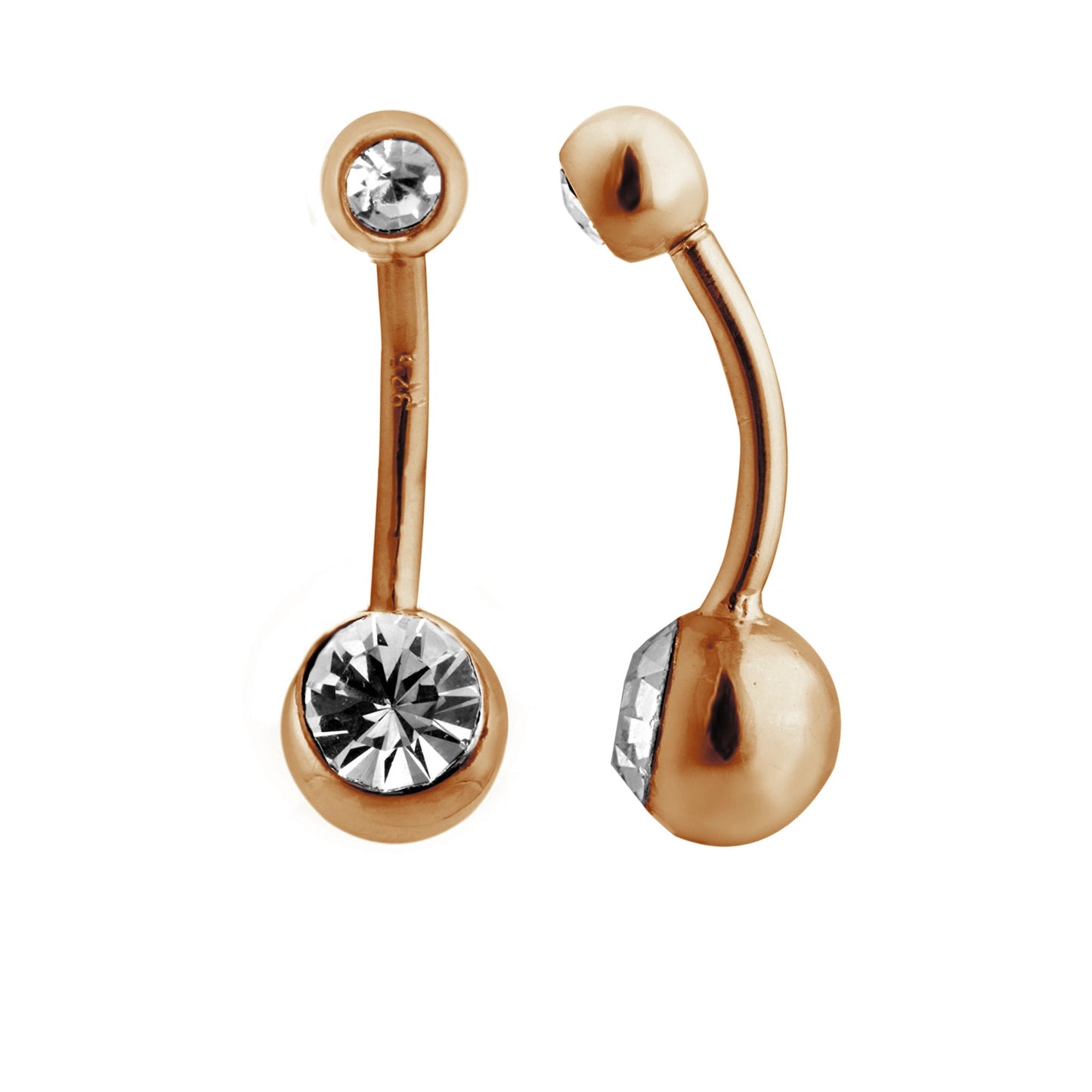 Rosévergoldet Sterlingsilber Doppel CZ Kugel Bauchnabelstange