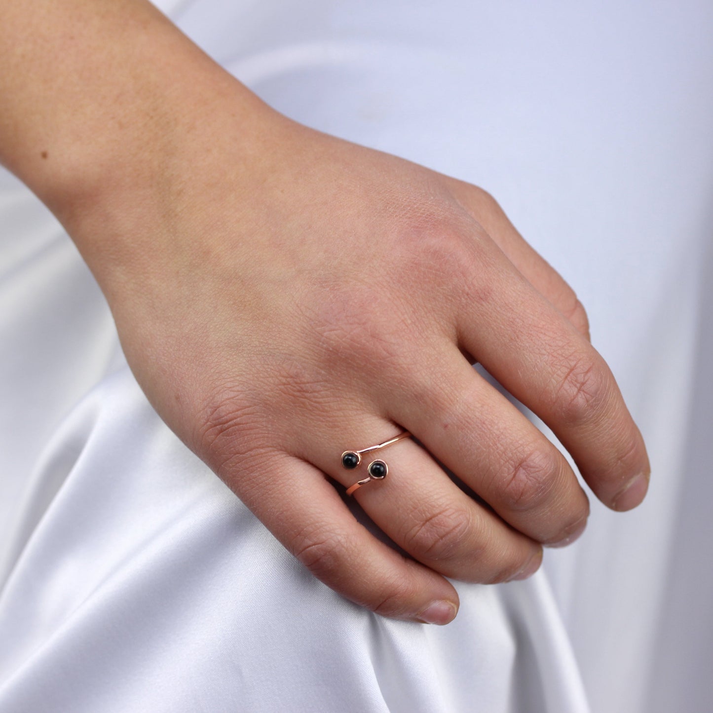 Rosévergoldet Sterlingsilber & Onyx Imitat Verstellbar Ring