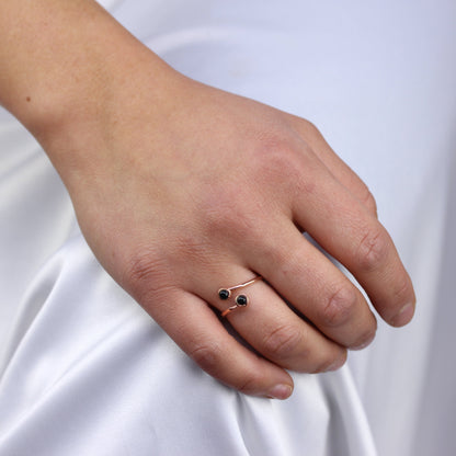 Rosévergoldet Sterlingsilber & Onyx Imitat Verstellbar Ring