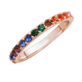 Roségold-vergoldeter Ewigkeitsring aus Sterlingsilber mit Regenbogen-CZ, Größe I-W