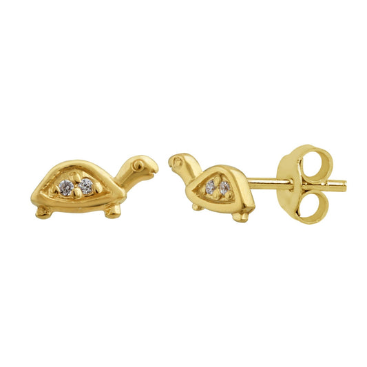 Gold Plated Sterling Silver Clear CZ Turtle Stud Earrings - jewellerybox