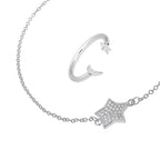 Sterlingsilber Mond & Stern Armband & Verstellbar Ring Satz