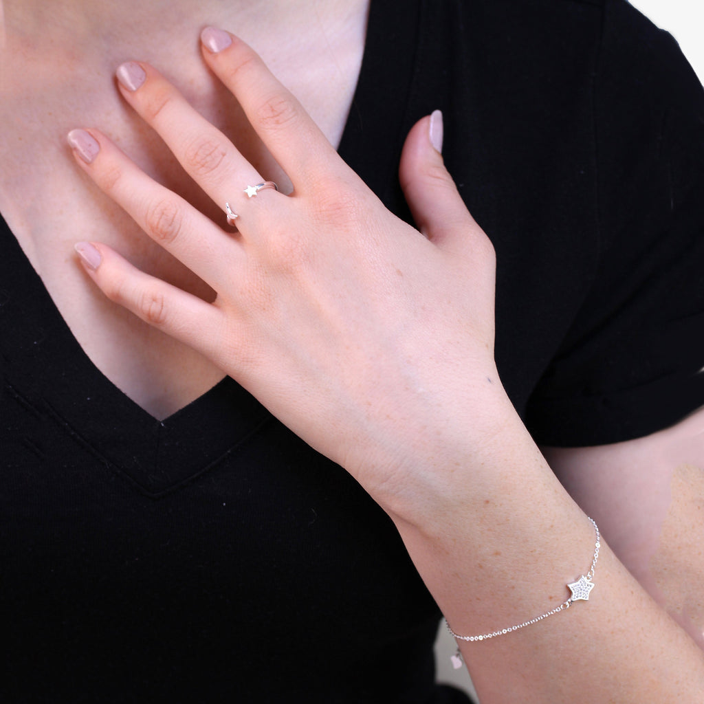 Sterlingsilber Mond & Stern Armband & Verstellbar Ring Satz