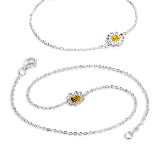 Sterlingsilber Gänseblümchen Fußkette & Armband Satz