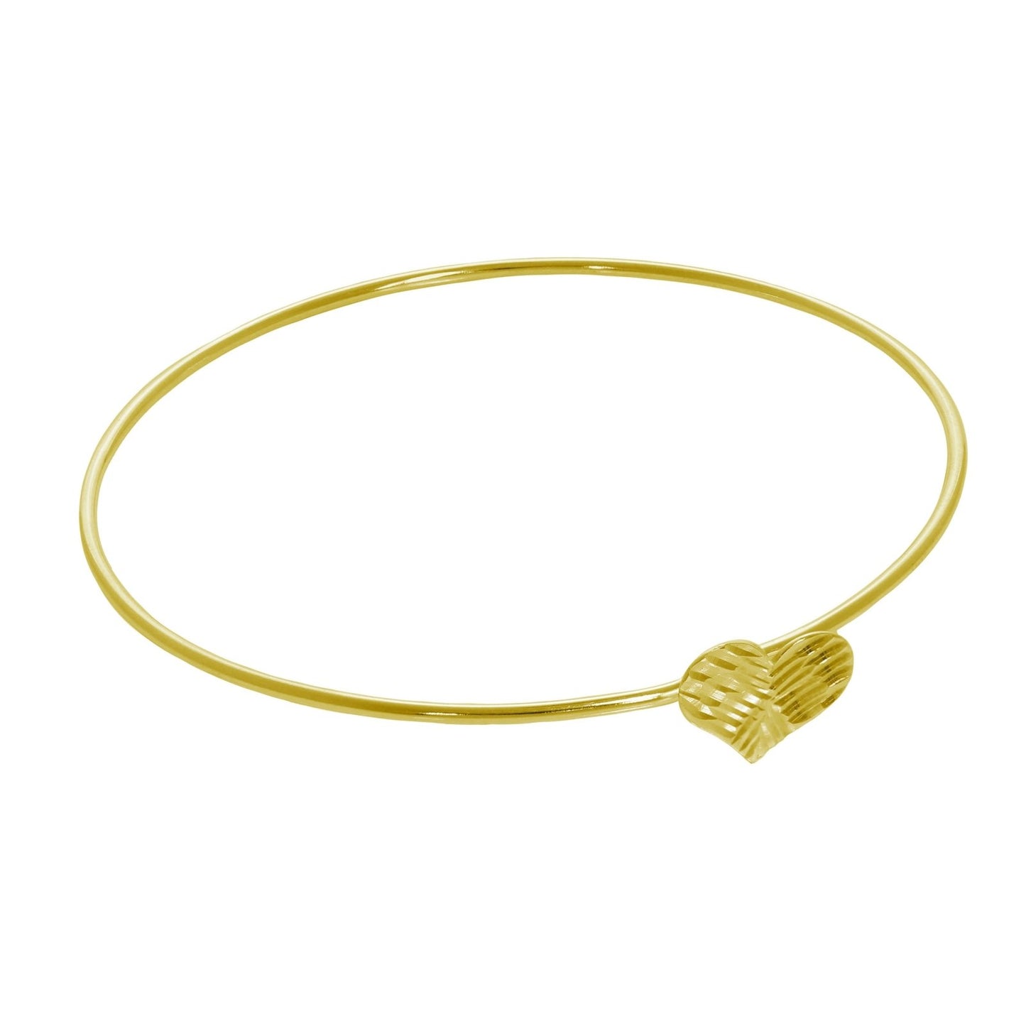 Gold Plated Sterling Silver Diamond Cut Heart Open Bangle - jewellerybox