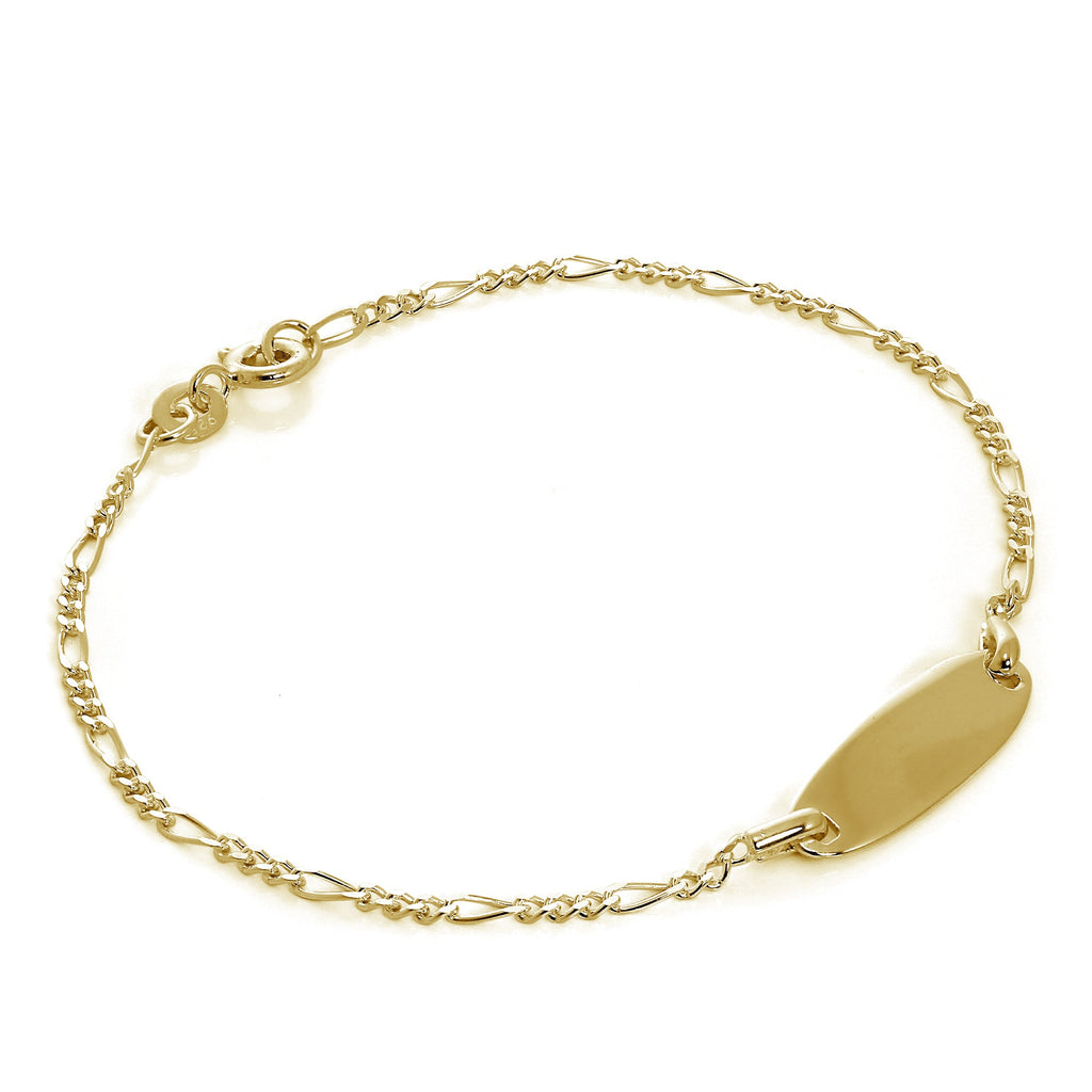 Vergoldet Sterlingsilber Figaro Gravierbar Namensschild Armband 18 cm