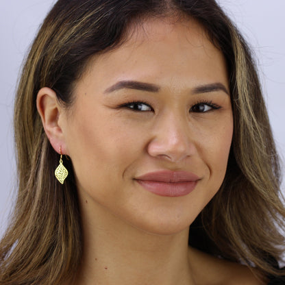 Vergoldet Sterlingsilber Filigran Blatt Baumel Ohrringe