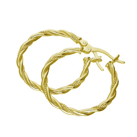 Vergoldet Sterlingsilber Gedreht 25mm Creolen Ohrringe