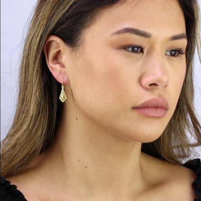 Vergoldet Sterlingsilber Filigran Blatt Baumel Ohrringe