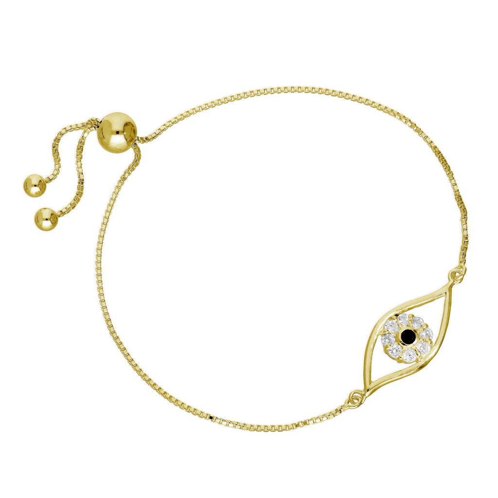 Verstellbares Armband aus vergoldetem Sterlingsilber mit Bösem Blick und Zirkonia