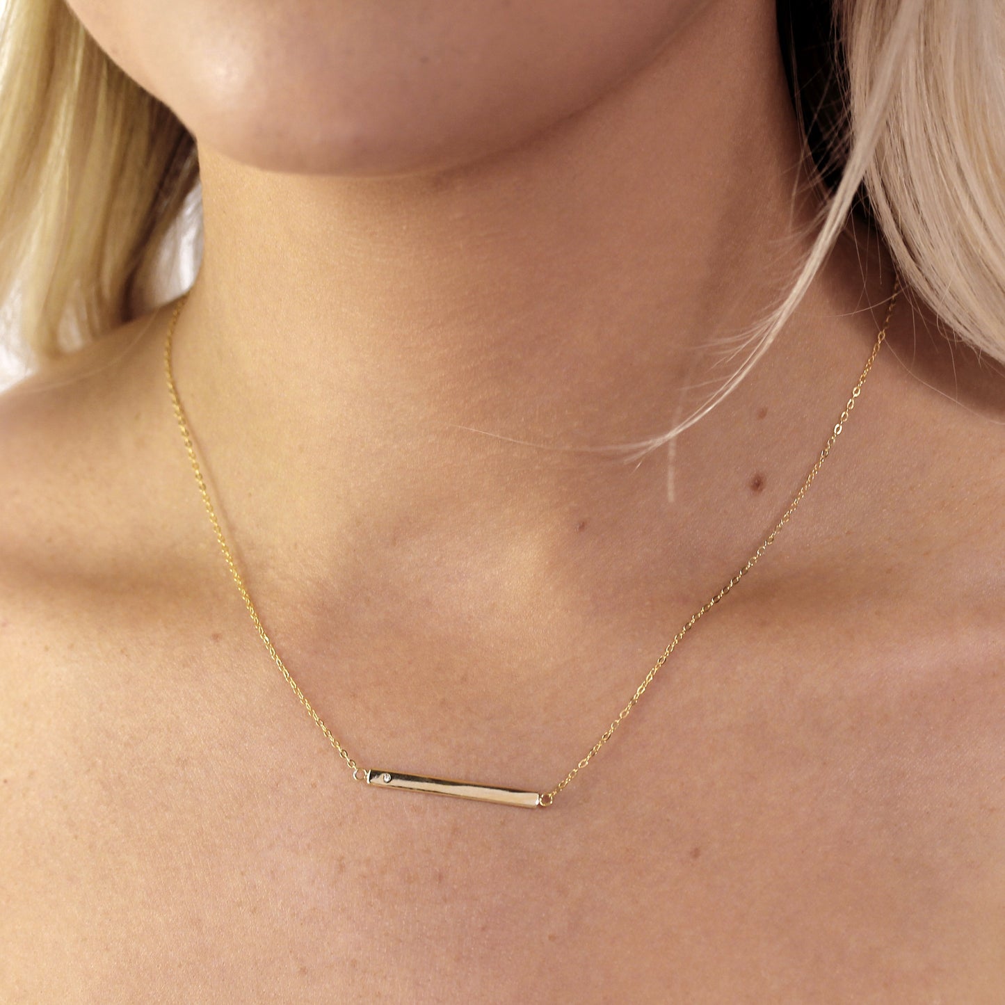 Gelbvergoldet Sterlingsilber CZ Gravierbar Stange Halskette 45,5cm