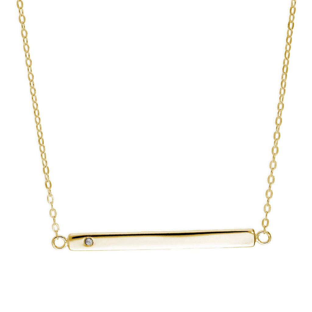 Gelbvergoldet Sterlingsilber CZ Gravierbar Stange Halskette 45,5 cm