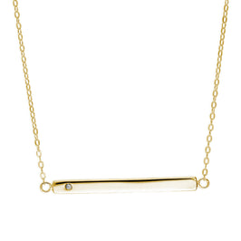 Gelbvergoldet Sterlingsilber CZ Gravierbar Stange Halskette 45,5 cm
