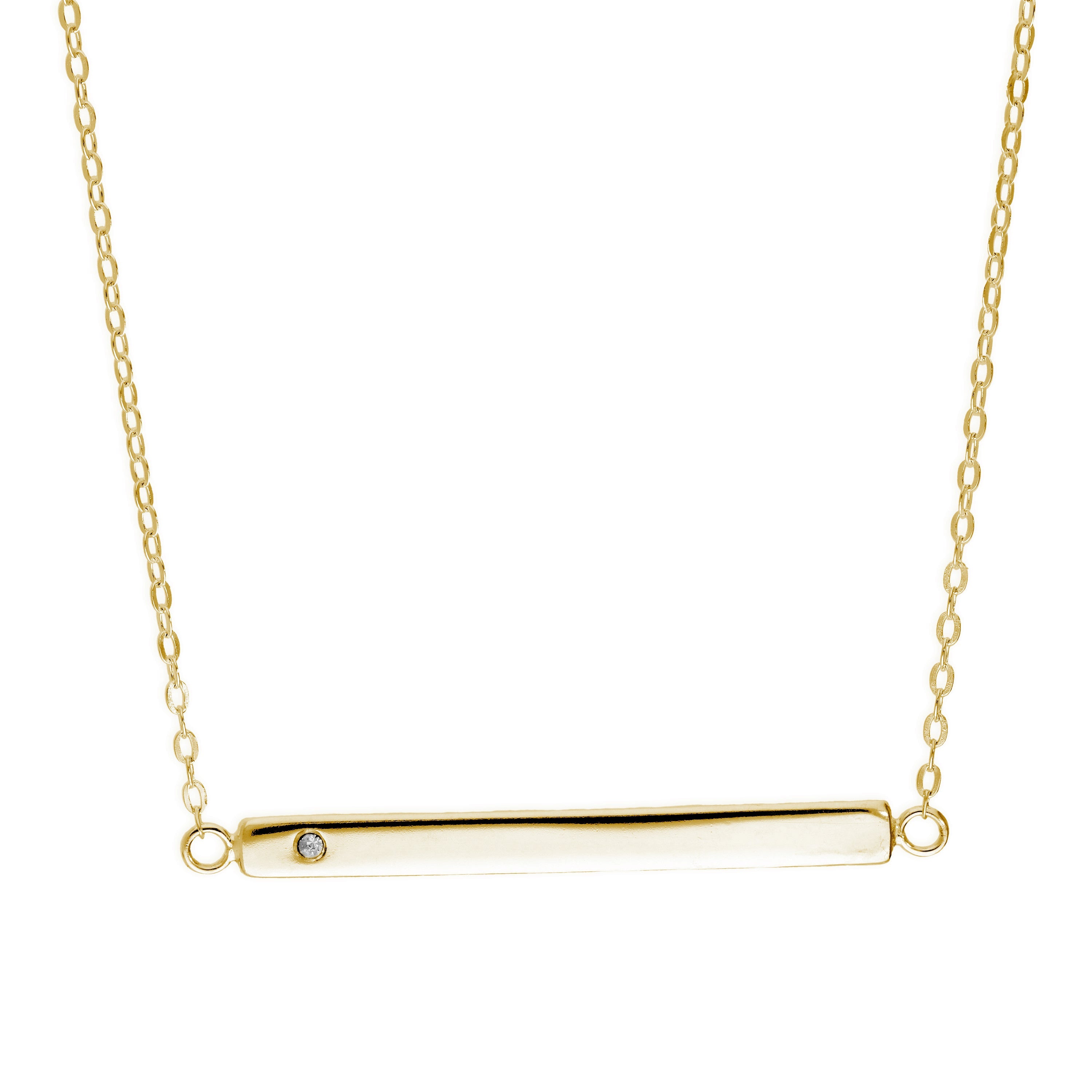 Gelbvergoldet Sterlingsilber CZ Gravierbar Stange Halskette 45,5 cm
