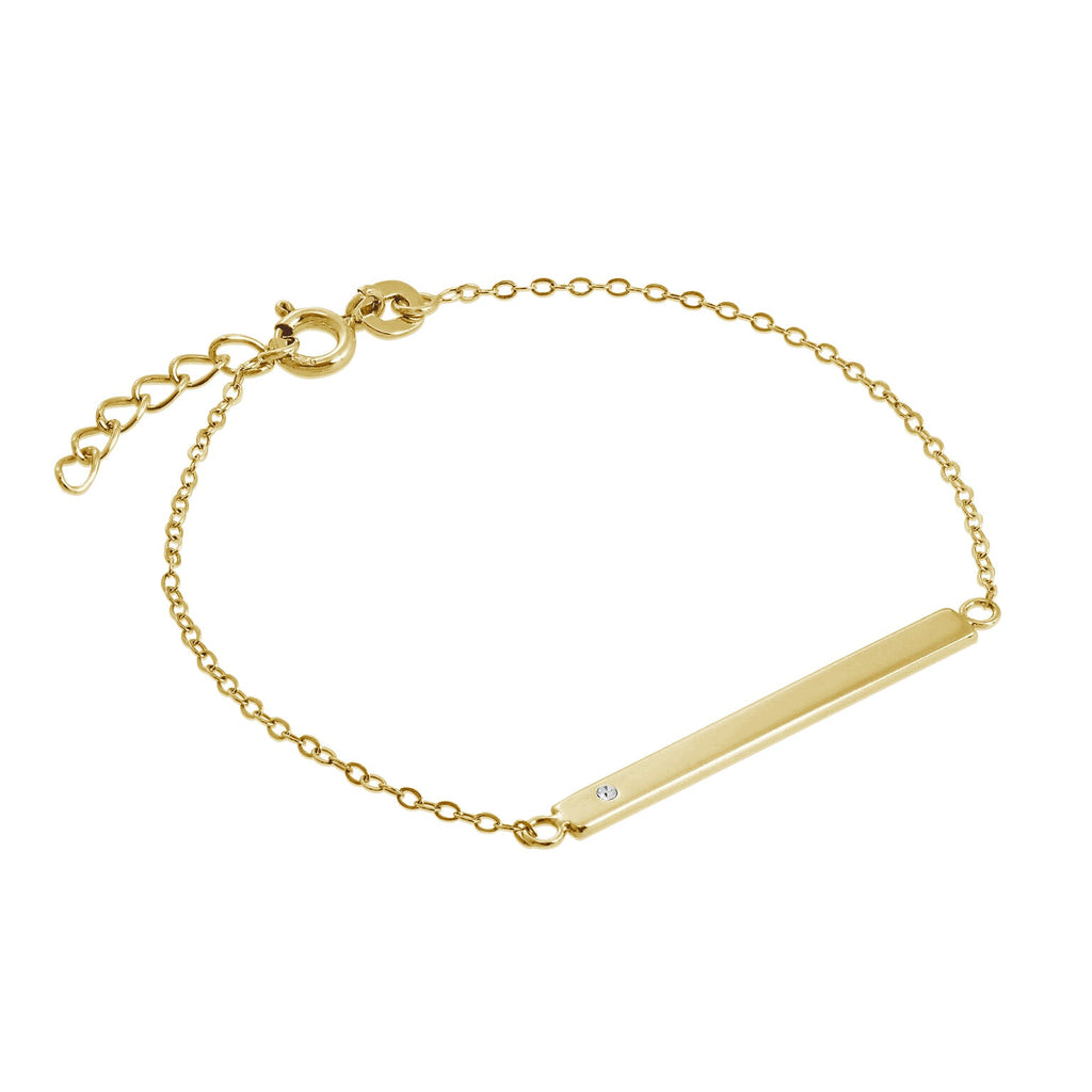 Vergoldet Sterlingsilber & CZ Damen Namensschild Armband 18 cm