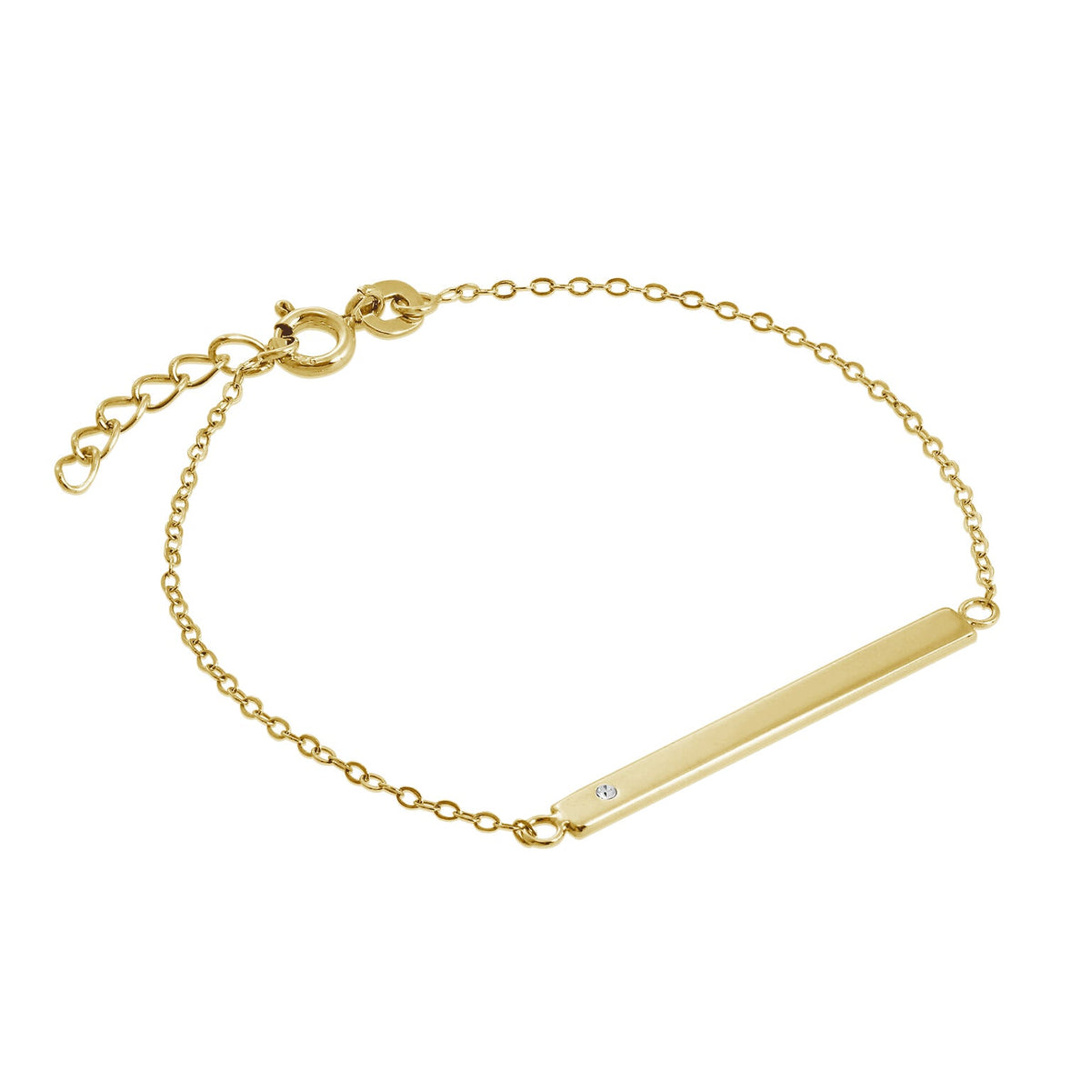 Vergoldet Sterlingsilber & CZ Damen Namensschild Armband 18 cm