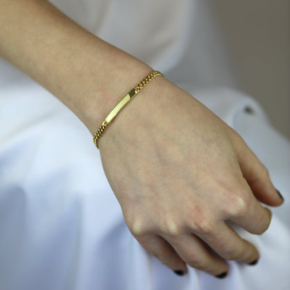 Vergoldet Sterlingsilber 3mm Namensschild Panzer Armband 18cm