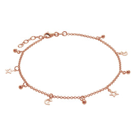 Rosévergoldet Sterlingsilber Mond & Stern Kugel Fußkettchen