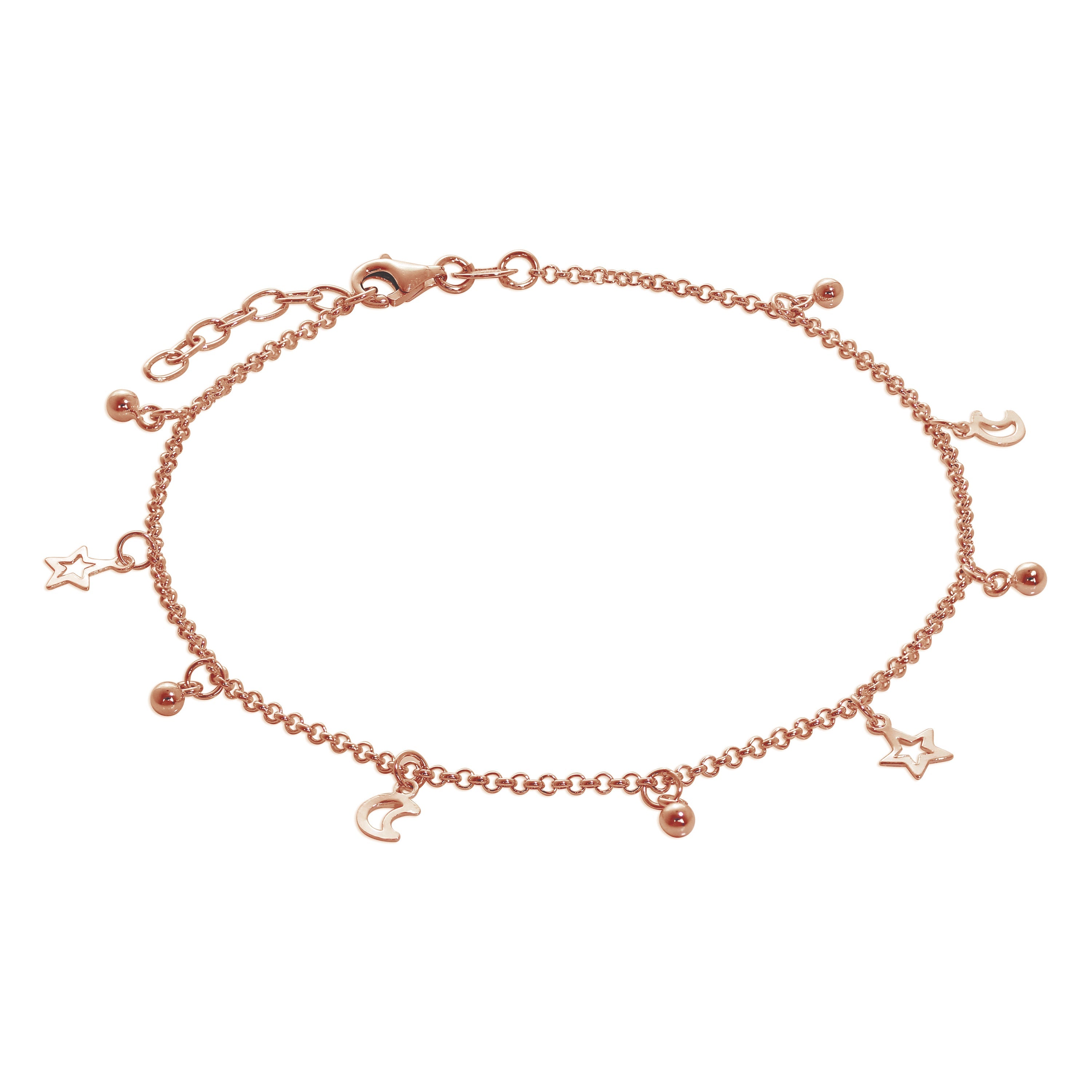 Rosévergoldet Sterlingsilber Mond & Stern Kugel Fußkettchen