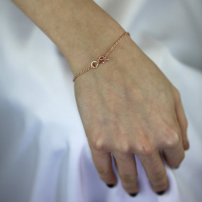 Rosévergoldet Sterlingsilber Unendlichkeitsschleife T Stange Armband 18cm