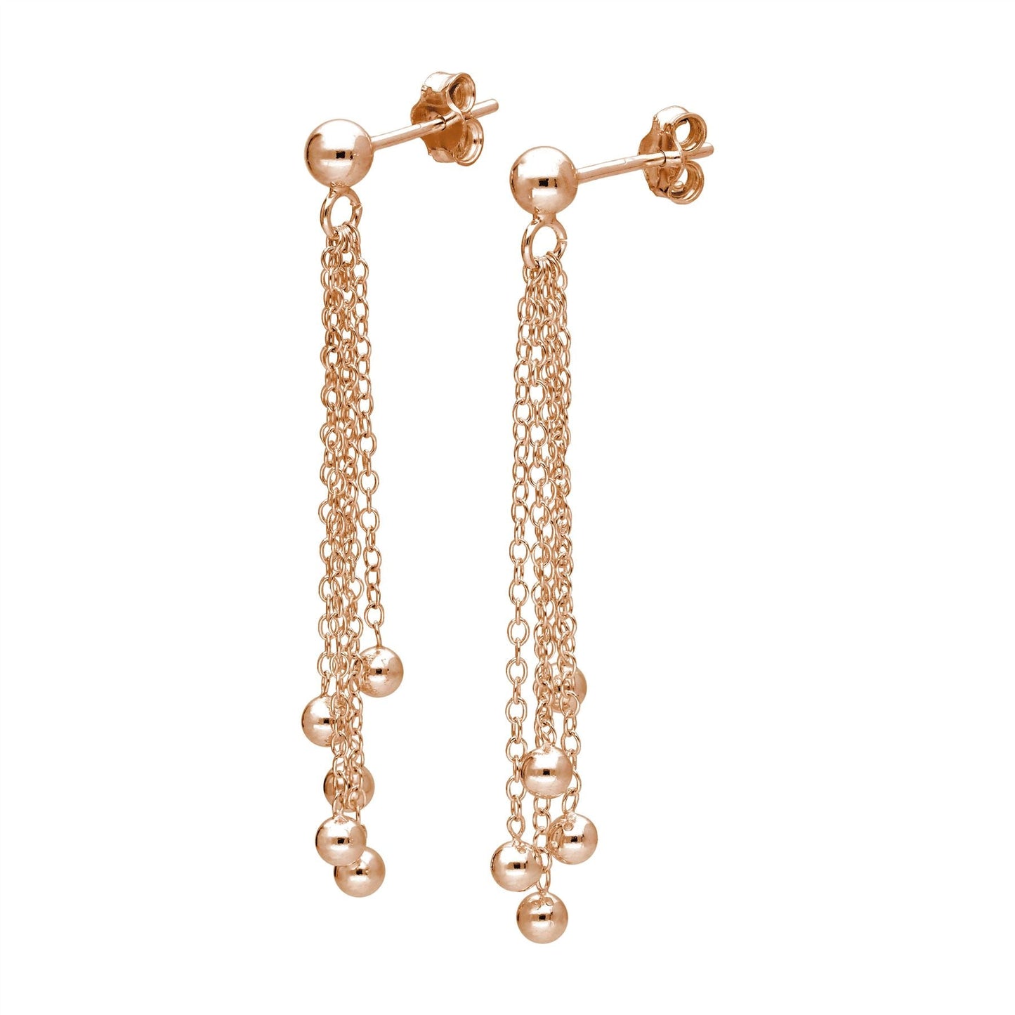 Rose Gold Plated Sterling Silver Multi Ball Tassel Stud Earrings