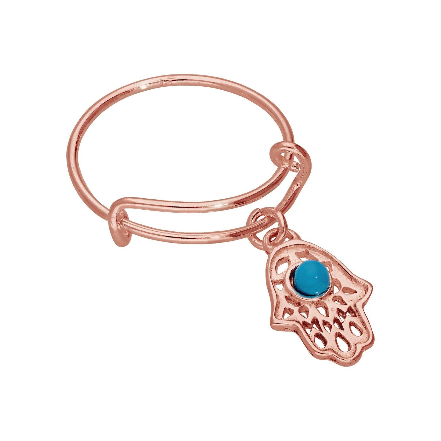 Rose Gold Plated Sterling Silver Hamsa Hand Adjustable Ring