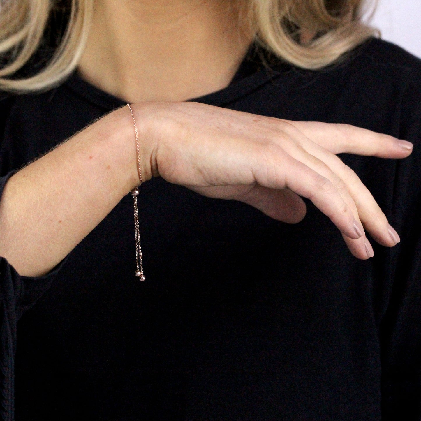 Rosévergoldet Sterlingsilber Schiebekugel Verstellbar Armband