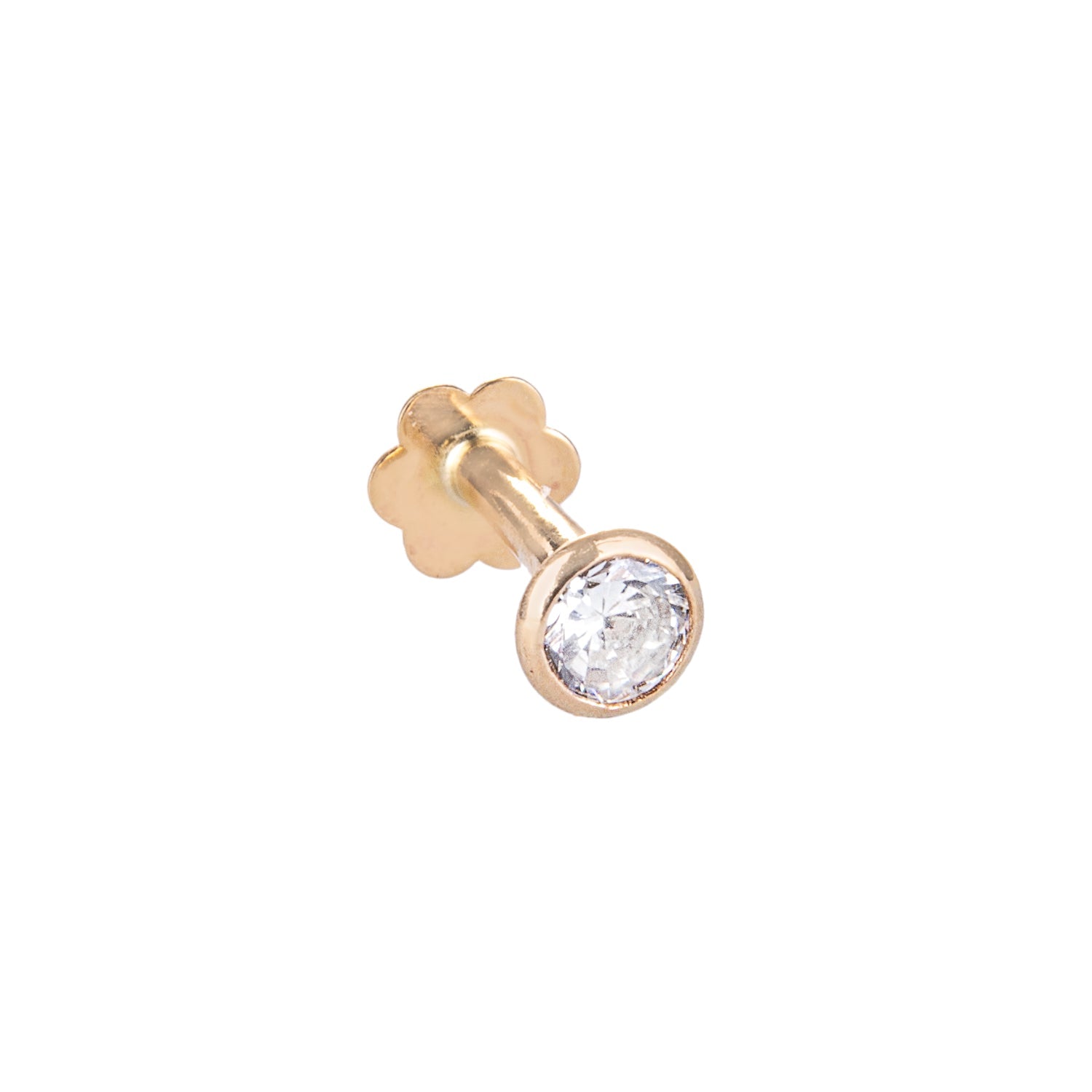 9 Karat Gelbgold Rund Klar CZ Lippenpflock Knorpel Piercing