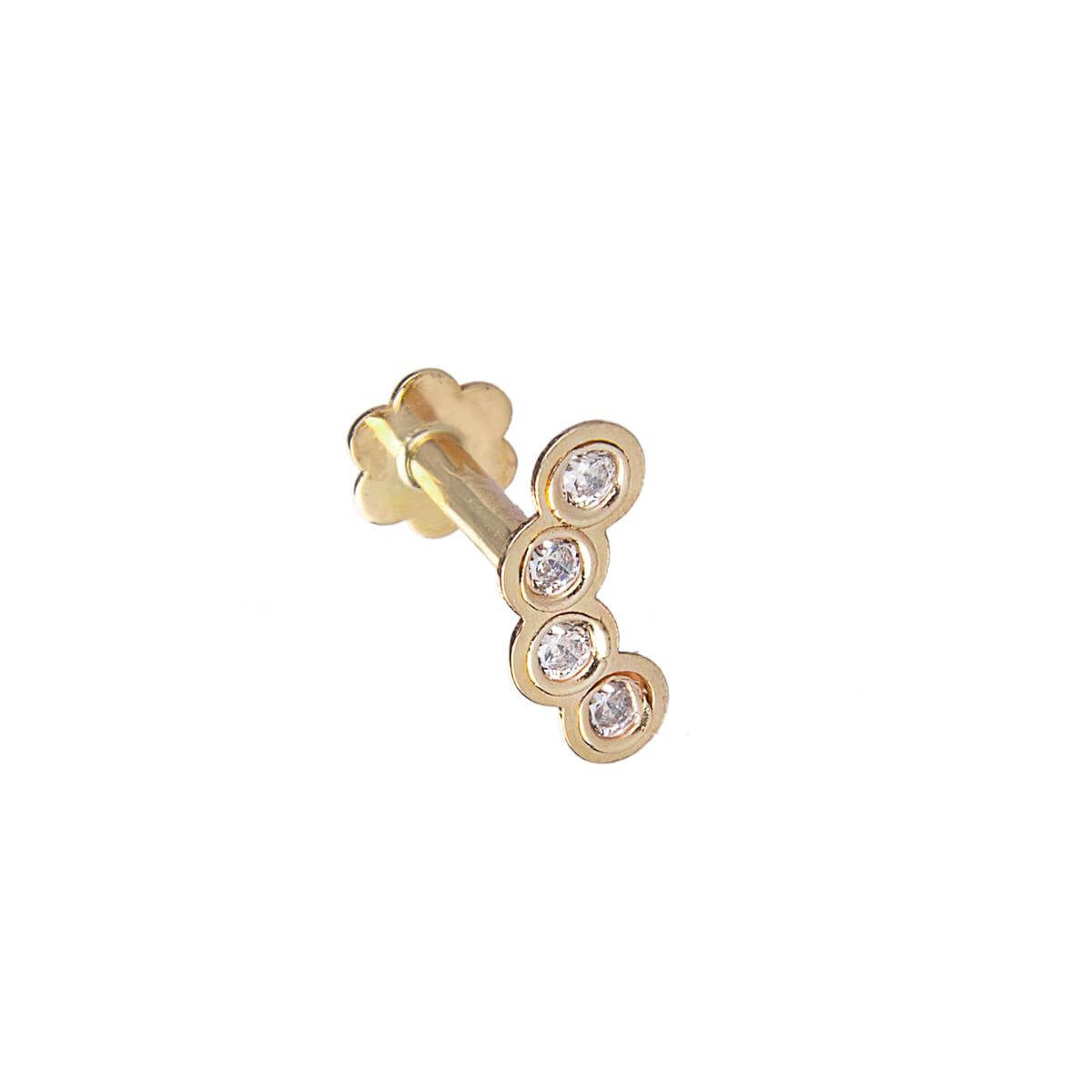 9ct Gold Quad Round CZ Labret Cartilage Piercing