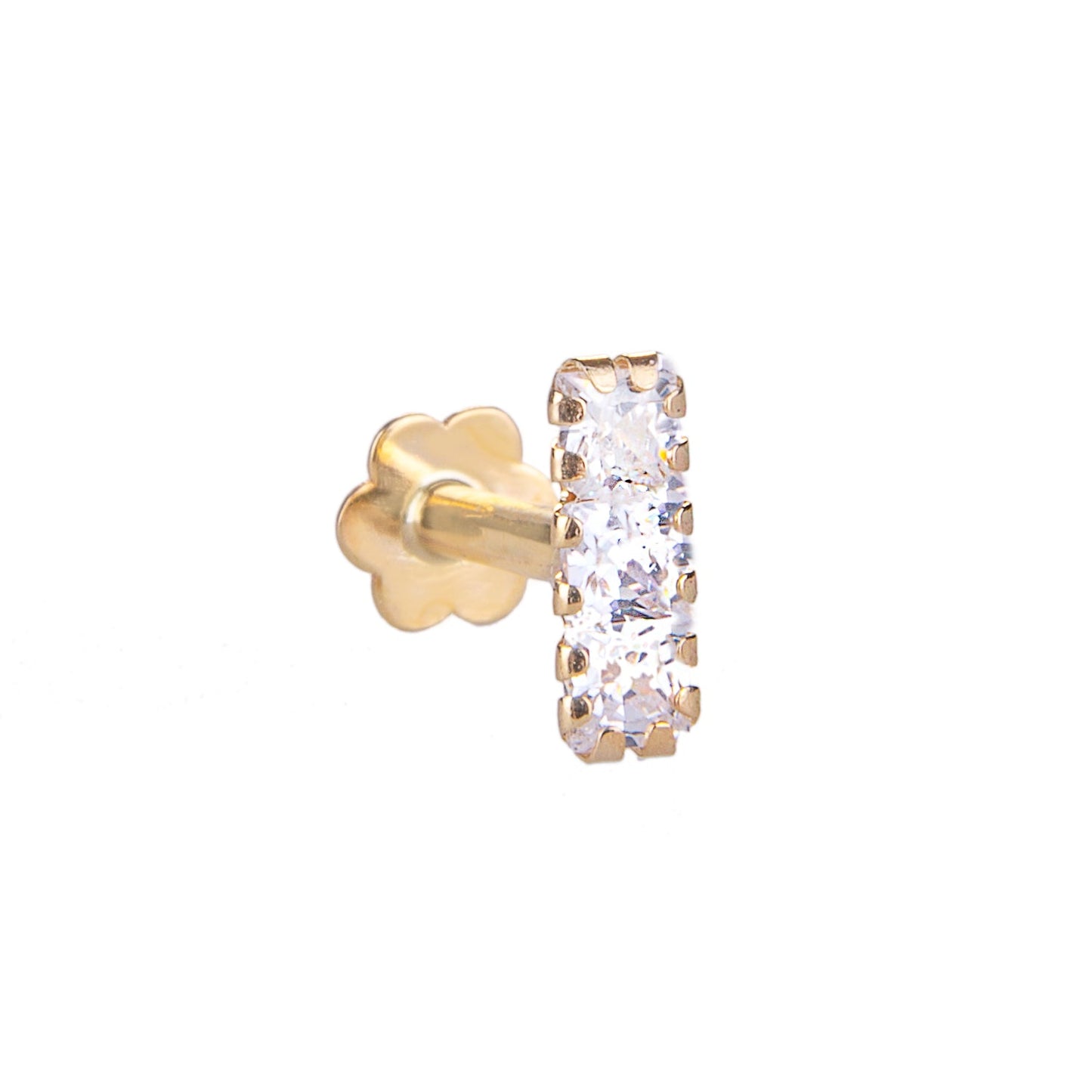 9ct Gold Triple Square Clear CZ Labret Cartilage Piercing