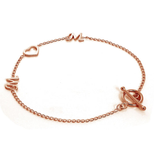 Rose Gold Plated Sterling Silver Mum Heart Toggle Bracelet