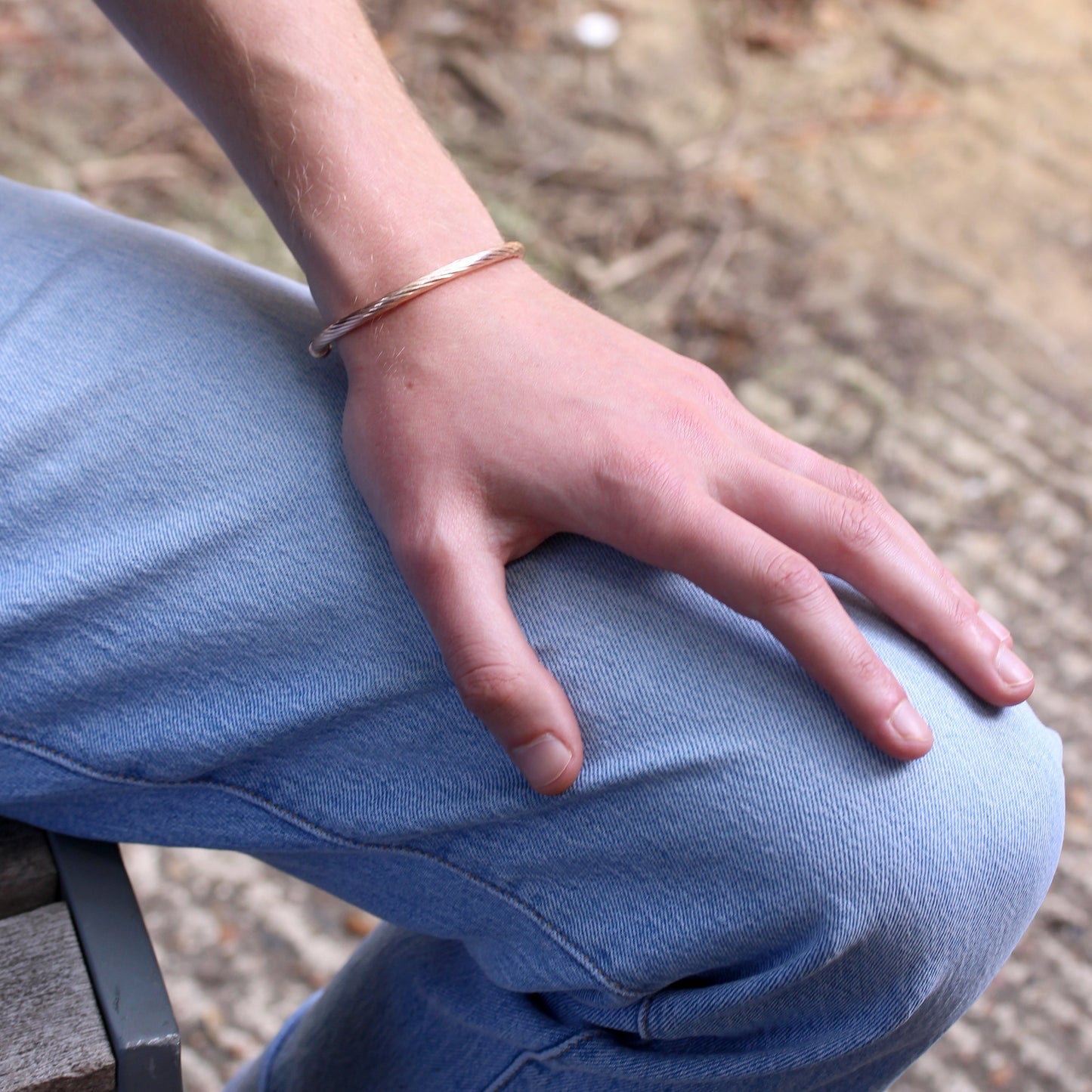 Rose Gold Plated Sterling Silver Twisted Gents Torque Bangle