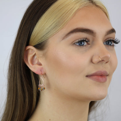 Rosévergoldet Sterlingsilber & Tigerauge Kronleuchter Ohrringe