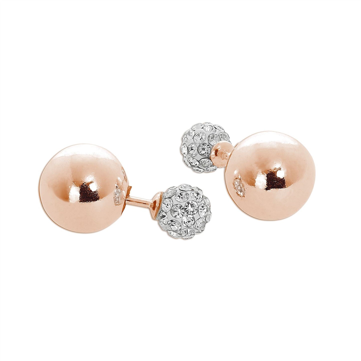 Rose Gold Plated Sterling Silver Double CZ 6mm Ball Stud Earrings