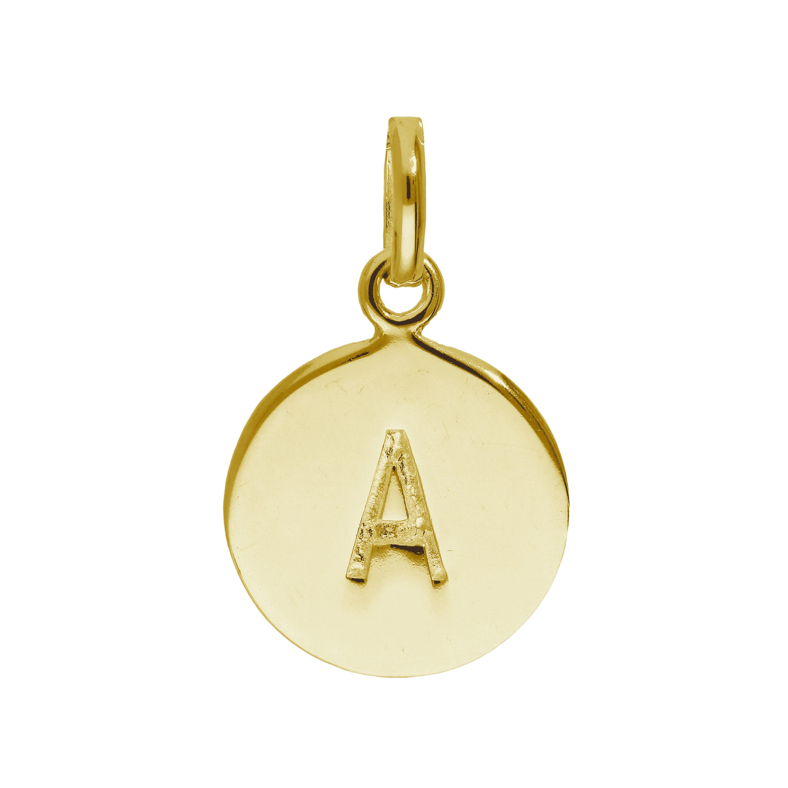 Vergoldetes Sterlingsilber gravierbarer runder Buchstabe A-Z Anhänger