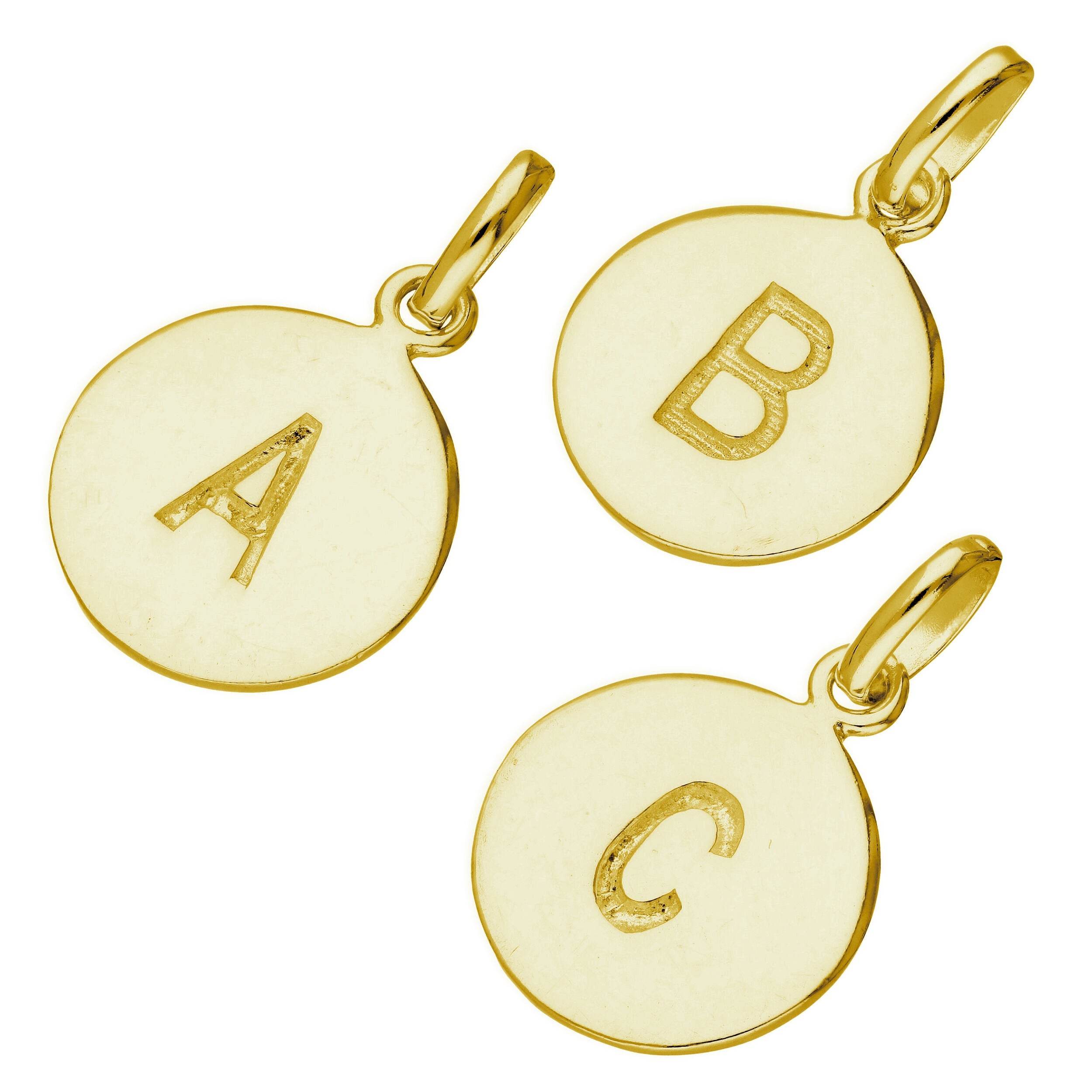 Vergoldetes Sterlingsilber gravierbarer runder Buchstabe A-Z Anhänger