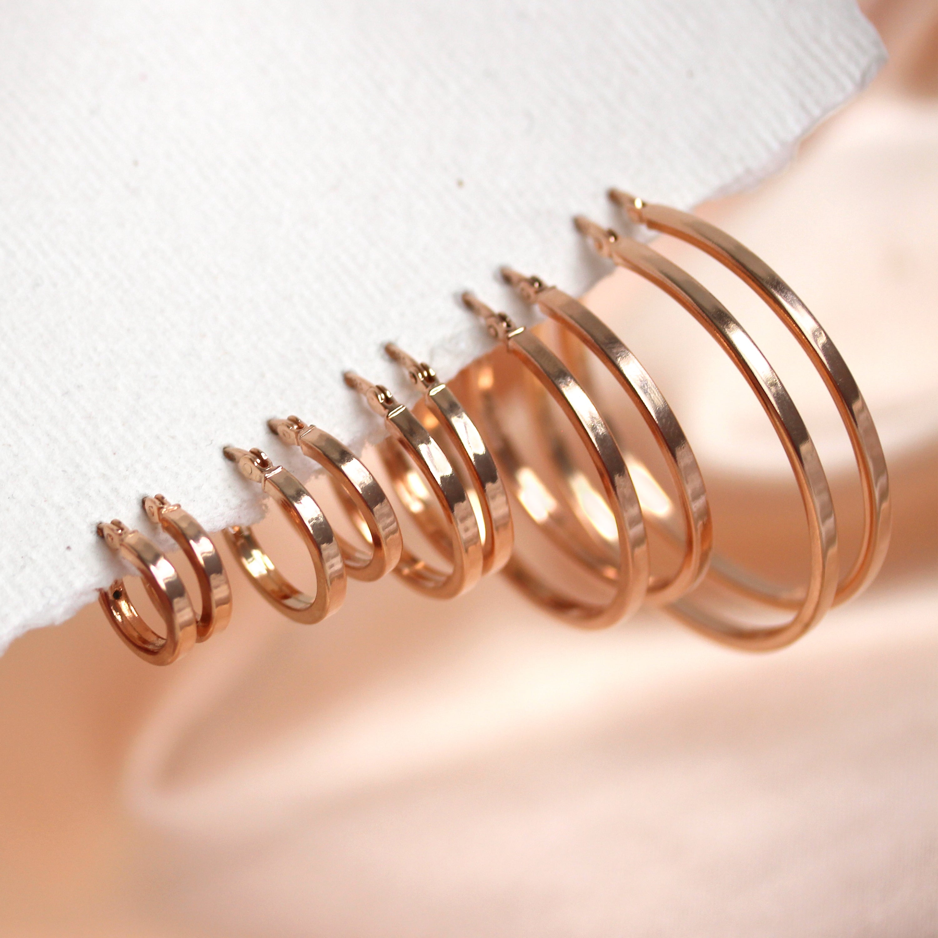 Rosévergoldete Sterlingsilber 12-40 mm quadratische Reifenohrringe