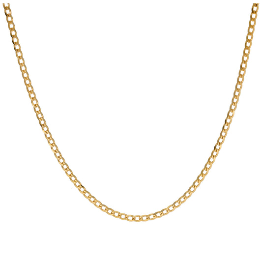 9ct Gold 1.3mm Faceted Flat Curb Chain Necklace 18 - 24 Inches